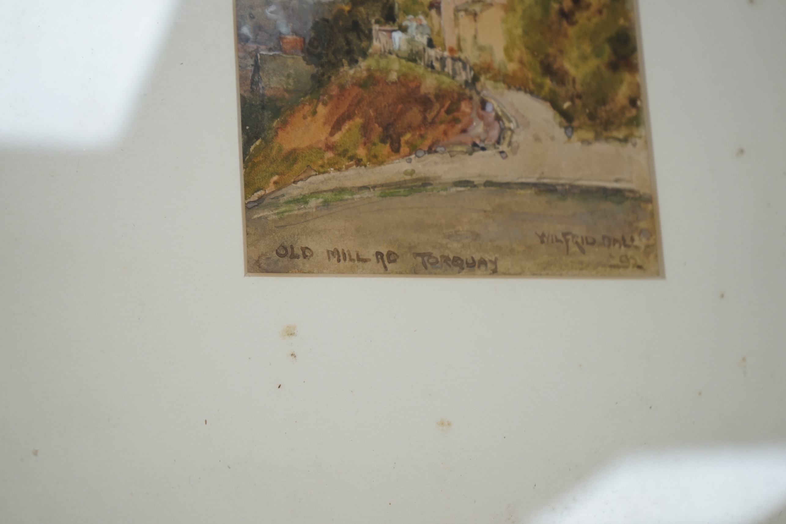 Wilfred Ball (1853-1917), watercolour, 'Old Mill Road, Torquay', inscribed, signed and dated '92, 21 x 12cm. Condition - fair